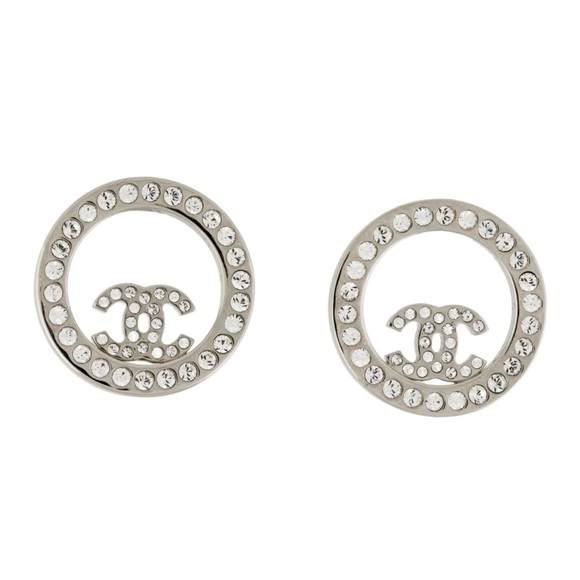 Chanel Round CC Logo Silver Earrings - Picture 1 of 6